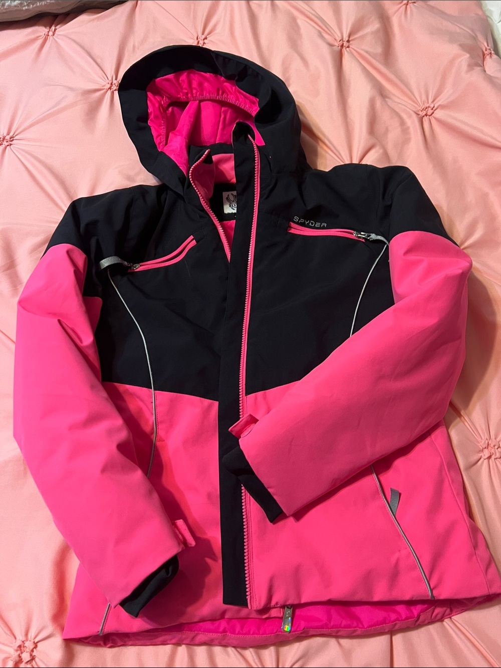 Spyder Hot Pink and Black Colorblock Ski Jacket